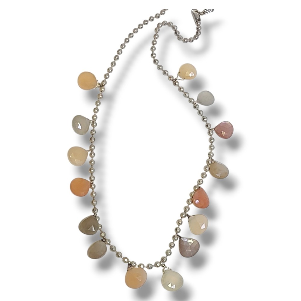 Faceted Glass Teardrop‎ Charm Necklace Silver Tone Bead Chain 17" Pastel Drops